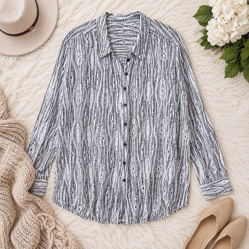 Lane Bryant Womens Size 22 24 Shirt Blouse Top Snake Skin Pattern Black White